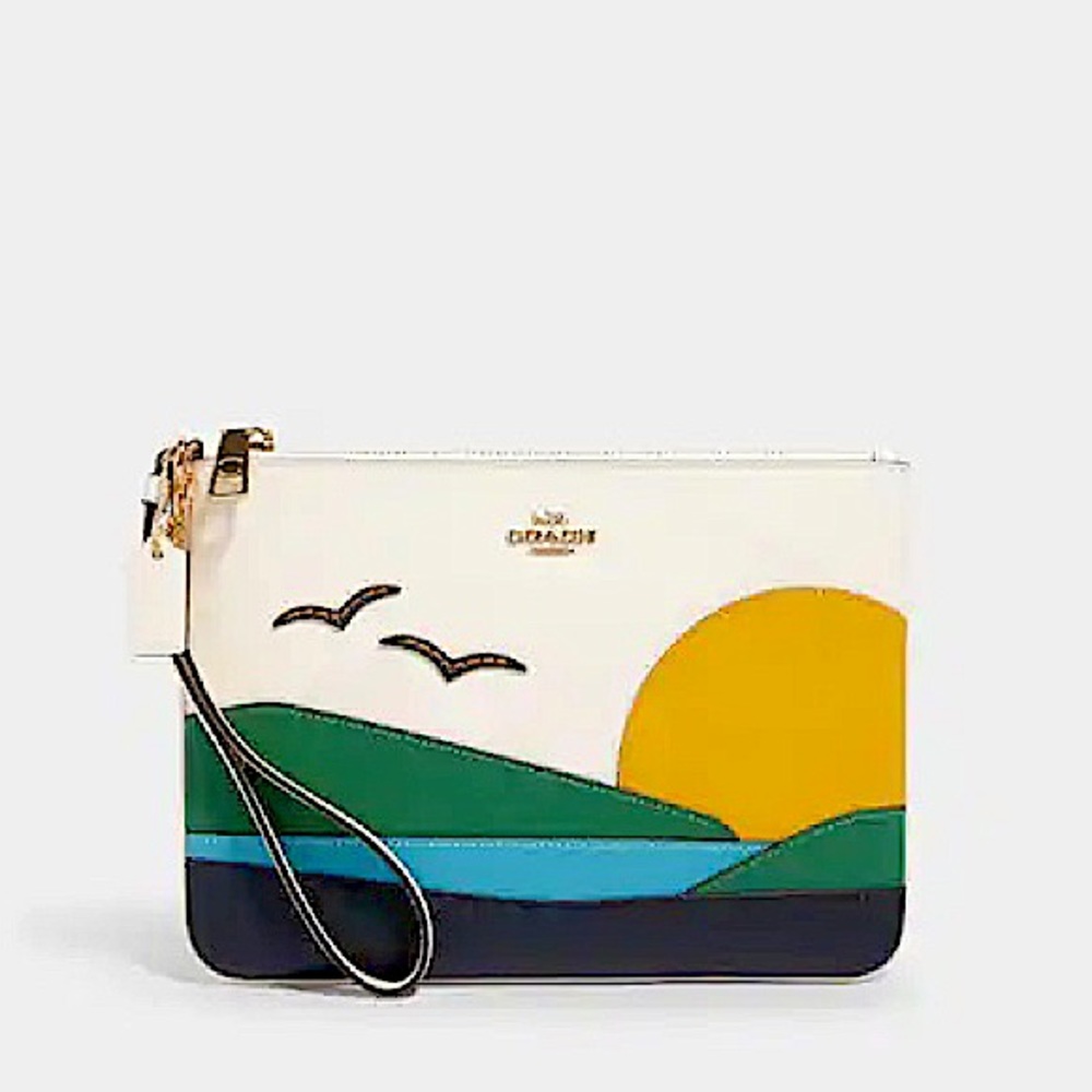 Coach Gallery Pouch Sunset Motif Leather Wristlet Phone Wallet Purse NWT $198